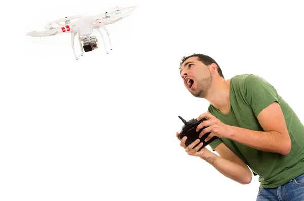 Quadcopter 无人机的年轻人 — 图库照片