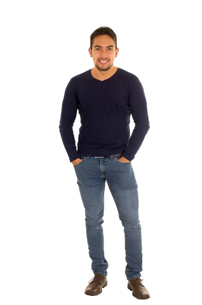 Latin handsome guy posing with hand on pockets — Stock Photo, Image