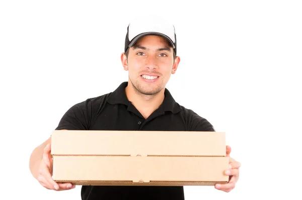 Glücklich freundliche selbstbewusste Zusteller tragen Kisten — Stockfoto