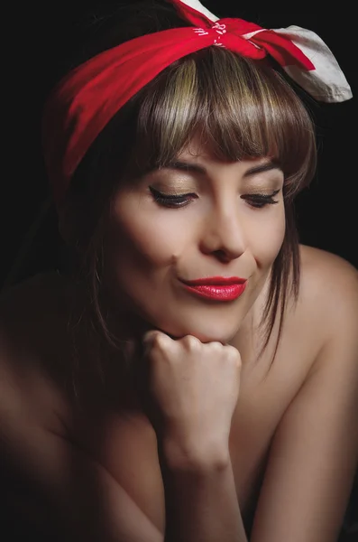 Closeup portrait of gorgeous sexy girl wearing a headband — Stock Photo, Image