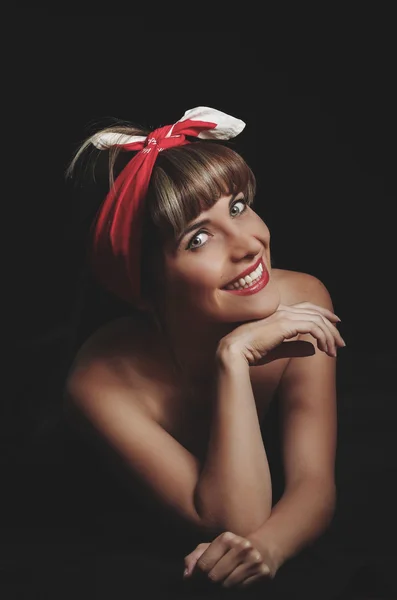 Closeup portrait of gorgeous sexy girl wearing a headband — Stock Photo, Image