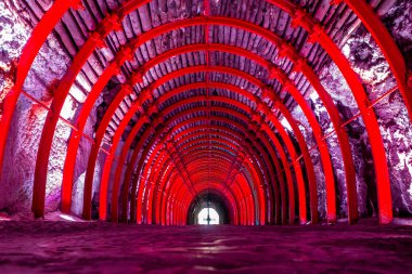Underground multicolored tunnel at Salt Cathedral Zipaquira, is a main landmark. One impresive accomplishment of Colombian architecture.