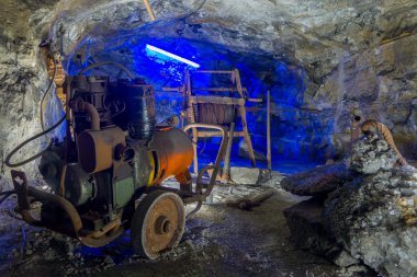Construction work at underground Salt Cathedral Zipaquira built within the multicolored tunnels from a mine. One impresive accomplishment of Colombian architecture.
