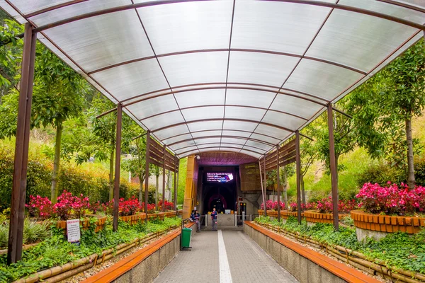 Entrance to underground Salt Cathedral Zipaquira built within the tunnels from  mine is a main landmark. One impresive accomplishment of Colombian architecture. — Stock Fotó