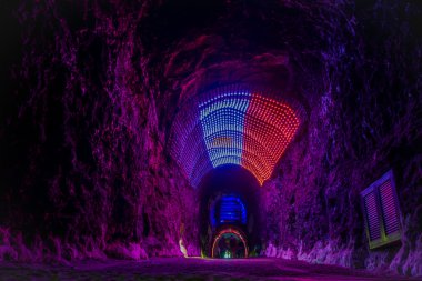 Underground multicolored tunnel at Salt Cathedral Zipaquira, is a main landmark. One impresive accomplishment of Colombian architecture.