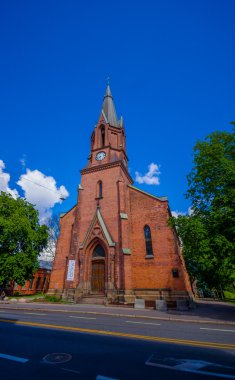 OSLO, NORWAY - 8 JULY, 2015: Brick european architecure Jakob church located in Hausmannsgate on a beautiful summer day.