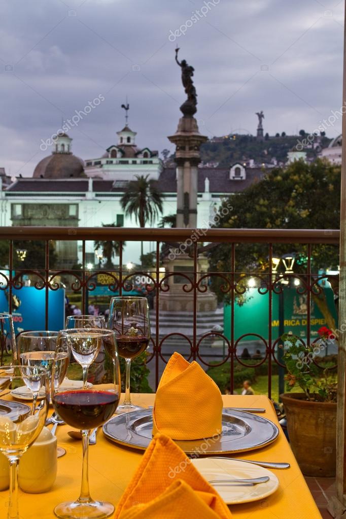 View Of Plaza Grande From A Restaurant In Quito Ecuador Stock