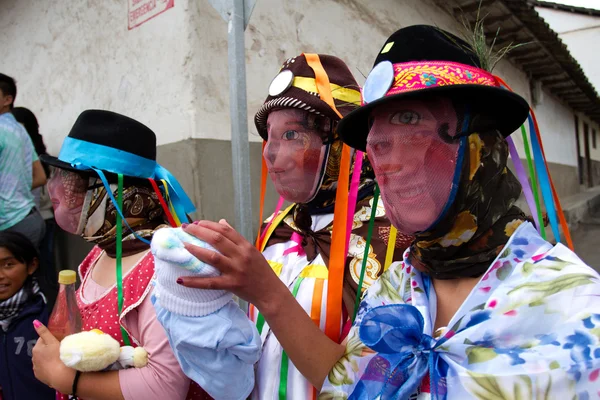 Diablada, celebrações populares da cidade com pessoas vestidas de demônios dançando nas ruas — Fotografia de Stock