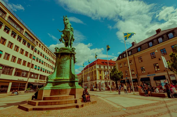 Kungsporten kare, şehir Gothenburg Kral Karl IX heykeli — Stok fotoğraf