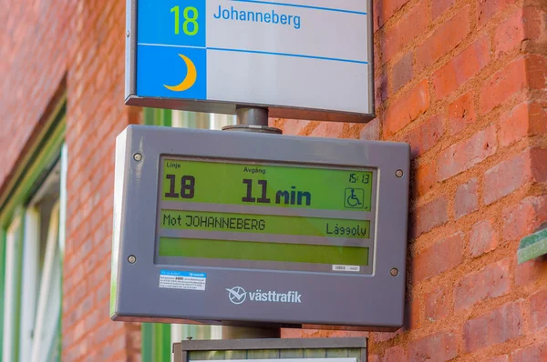 Digital screen sign in bus stop, Gothenburg city, Sweden