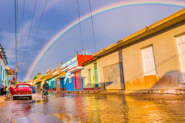 TRINIDAD, CUBA - SEPTEMBER 8, 2015:  Flooded streets in designated a World Heritage Site by UNESCO