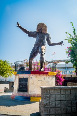 Statue of former football player Pibe Valderrama in Santa Marta, Colombia