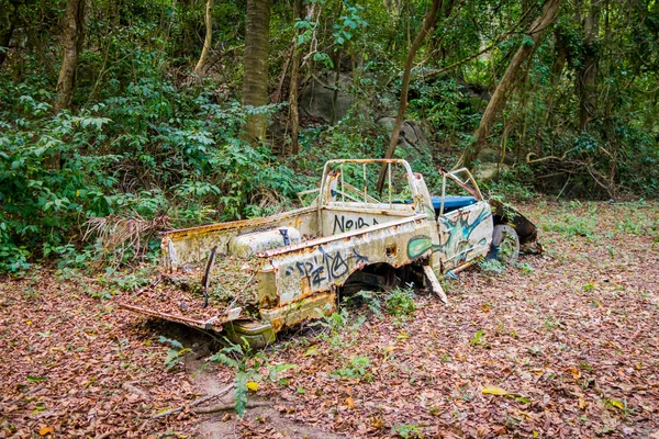 Elhagyott autó a dzsungelben — Stock Fotó