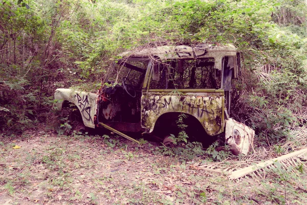 Verlassenes Auto im Dschungel — Stockfoto