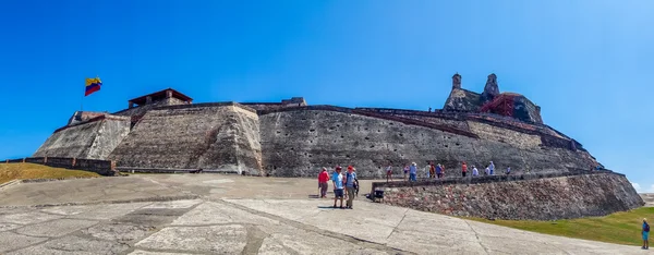 Vista panorâmica de Castillo San Felipe Barajas, impressionante fortaleza localizada na colina de Lazaro, Cartagena das Índias, Colômbia — Fotografia de Stock