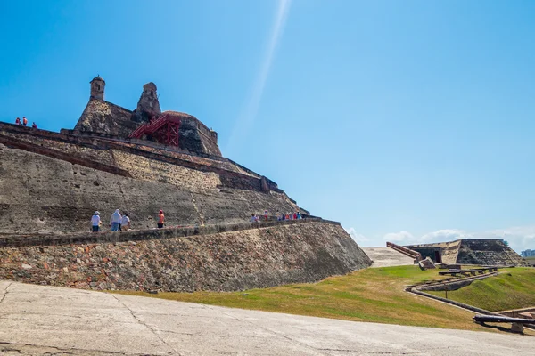 Castillo San Felipe Barajas, lenyűgöző erőd található Lazaro hill, Cartagena de Indias, Kolumbia — Stock Fotó