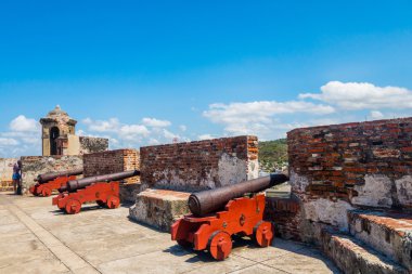 Castillo San Felipe Barajas, etkileyici kale Lazaro Hill'de, Cartagena de Indias, Kolombiya yer alan