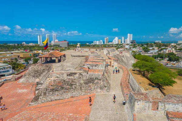 Castillo San Felipe Barajas, impressionante fortaleza localizada na colina Lazaro, Cartagena das Índias, Colômbia — Fotografia de Stock