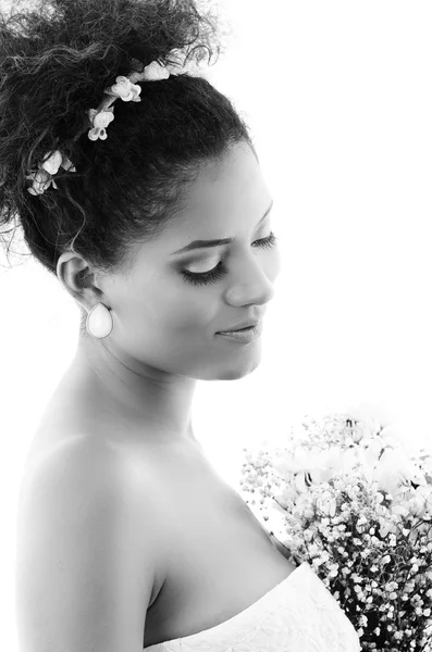 Portrait of beautiful bride looking down — Stock Photo, Image