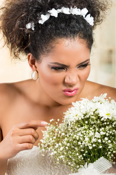 Portrait of beautiful exotic emotional bride looking angry — Stock Photo, Image