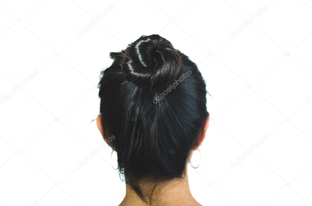 Rear view of brunette girl with hair bun