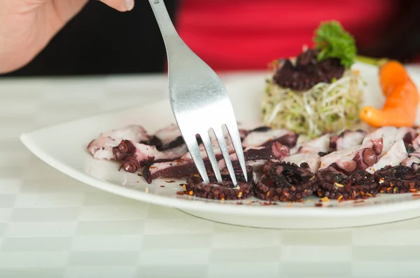 Close up shot of seafood octopus delicacy plate — Stock Photo, Image