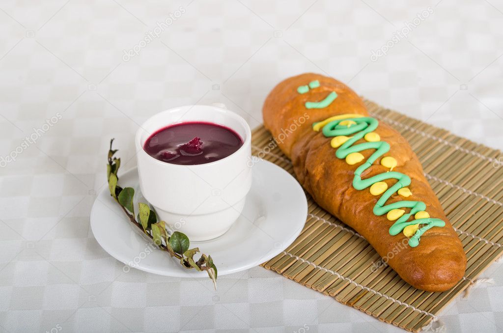 Traditional ecuadorian food, guaguas de pan and colada morada