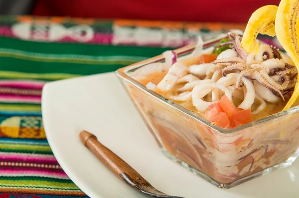 Delicious calamari ceviche, typical ecuadorian plate — Stock Photo, Image