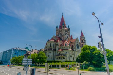 Vienna, Austria - 11 August, 2015: St Francis of Assisi church, massive beautiful concrete construction with eastern architecture elements