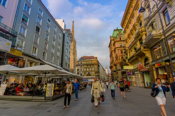 Viena, Austria - 11 de agosto de 2015: Caminata por la famosa calle Graben, centro de la ciudad — Foto de Stock