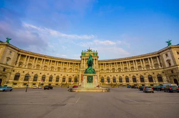 Vienna, Austria - 11 August, 2015: Inside economy class seating area on the train,  classy comfortable interior Hofburg Palace as seen from front, revealing amazing majestic architecture typical — Stock Photo, Image