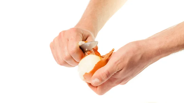 Elinde bir bıçak soğan ile cilt temizlemek