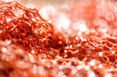 Kırmızı arka plan bulanık ile altıgen bokeh .