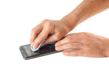 Temiz bez telefon ile erkek el