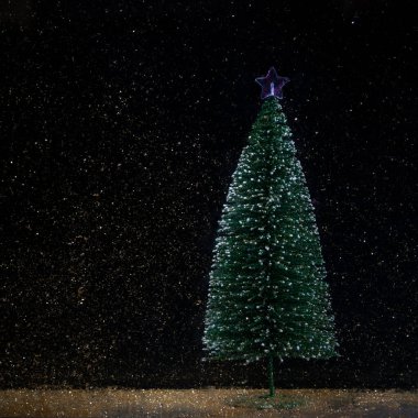 Noel ağacı, soyut ve parlak arka planlı bokeh ışığı .