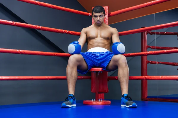 Boxer sitting in boxing ring — Stock Photo, Image