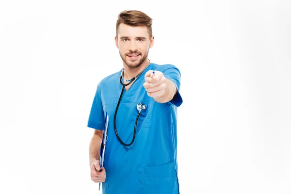 İşaret mutlu erkek doktor — Stok fotoğraf