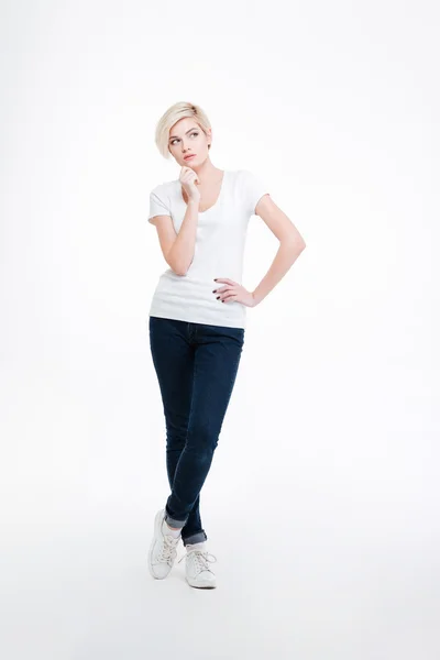 Full length portrait of a pensive woman — Stock Photo, Image