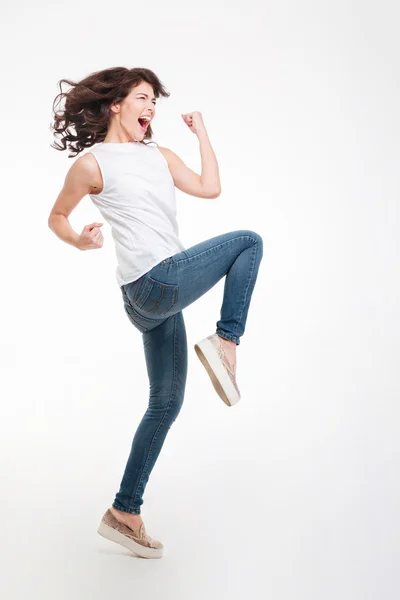 Retrato completo de uma mulher celebrando seu sucesso — Fotografia de Stock