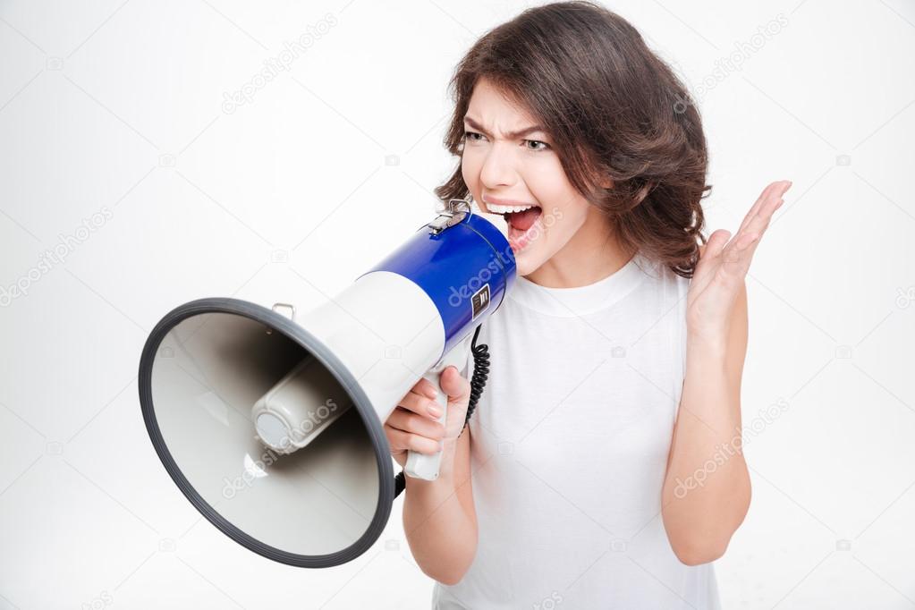 Woman screaming into megaphone 