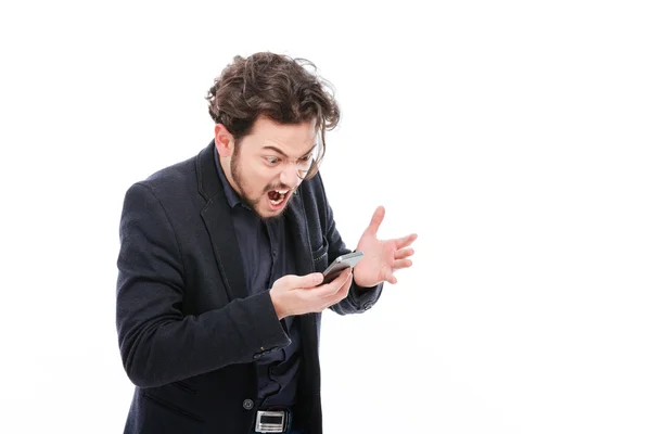 Üzletember sikoltozik a telefonban — Stock Fotó