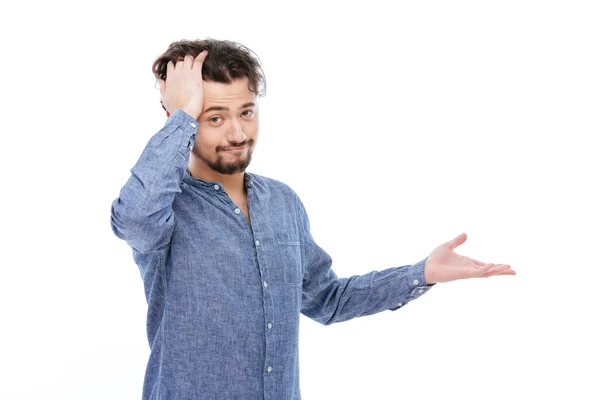 Casual man showing greeting gesture — Stock Photo, Image