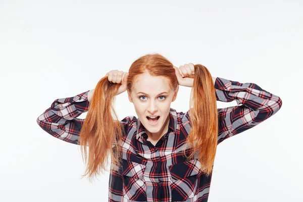 Rolig kvinna med hennes ponytails — Stockfoto