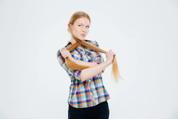 Rolig kvinna med hennes ponytails — Stockfoto