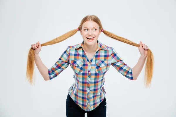 Lustige junge Frau mit Pferdeschwanz — Stockfoto