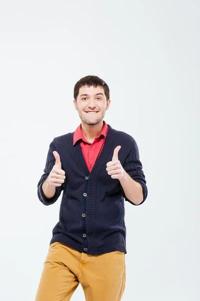 Sonriente hombre casual mostrando pulgares hacia arriba — Foto de Stock