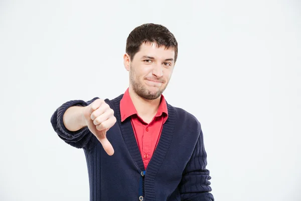 Smutný muž ukazuje palec dolů — Stock fotografie