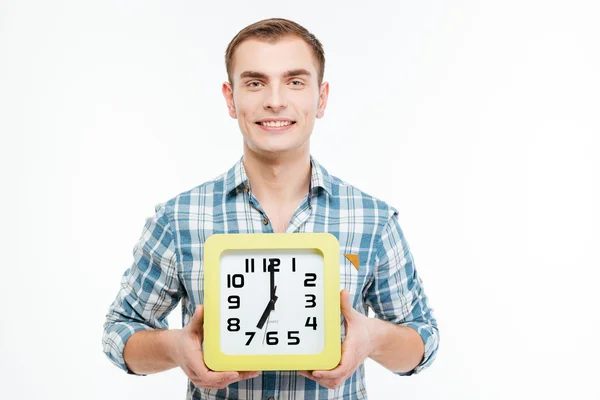 Retrato de joven atractivo feliz con reloj grande —  Fotos de Stock