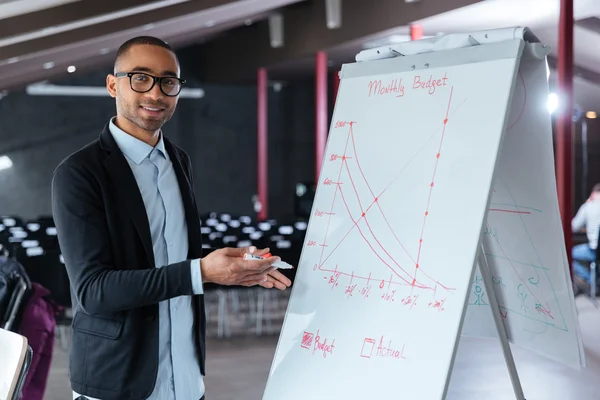 Biznesmen, prezentując coś na flipchart — Zdjęcie stockowe