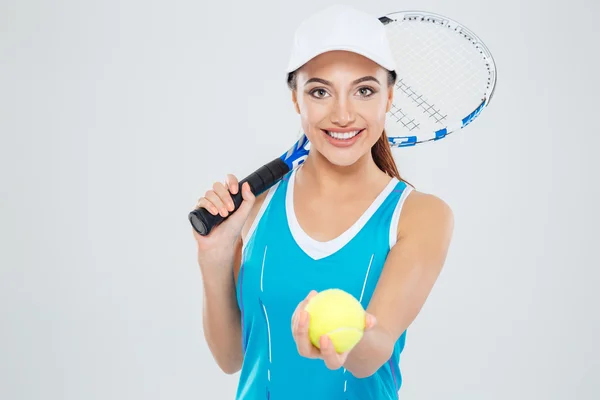 Happy female tennis player looking at camera — Stock Photo, Image